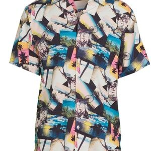 Surf Hawaiian tropical button down short sleeve shirt, unisex XS